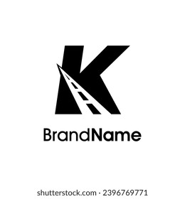 Simple and Minimalist Illustration logo design initial K combine with way icon in black color.