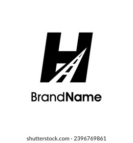 Diseño inicial del logotipo de Ilustración simple y minimalista H combinado con el icono de la forma en color negro.