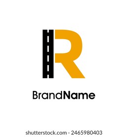 Simple and Minimalist Illustration logo design initial R combine with way icon in two color. Logo good for company related delivery, transportation and logistic.