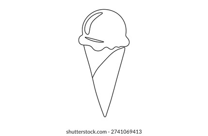 Simple minimalist illustration of a single scoop of ice cream in a cone on a white background