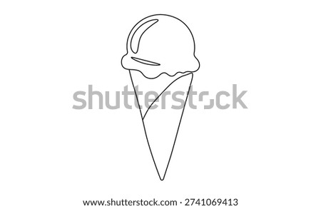 Simple minimalist illustration of a single scoop of ice cream in a cone on a white background
