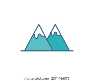 Simple, minimalist illustration of two snowcapped mountains. Perfect for website design, app icons, travel brochures, or any project needing a clean, natureinspired aesthetic.