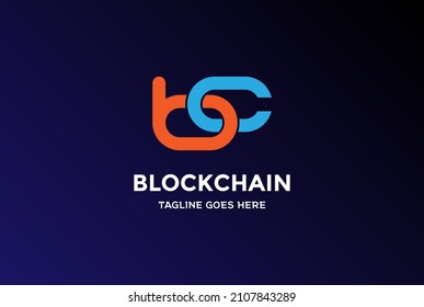 Simple Minimalist Initial Letter BC for Block Chain Technology Logo Design Vector