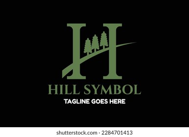 Simple Minimalist Initial Letter H with Pine Forest for Hill Logo Design Vector