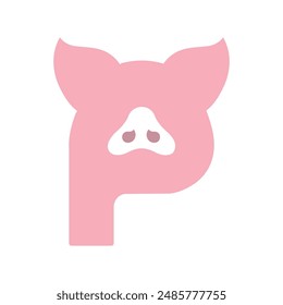 Letra minimalista simple p inicial para Ilustración vectorial de símbolo de ícono de cerdo rosa