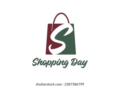 Simple Minimalist Initial Letter S with Shopping Bag for Sale Discount Promo Store Logo Design