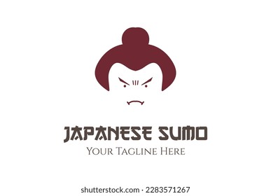 Simple Minimalist Japanese Cute Fat Sumo Man Hair Head Face Cartoon Character Mascot Logo
