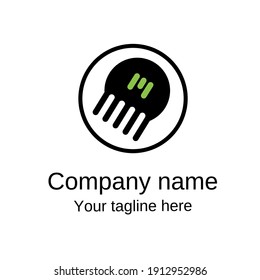 Simple minimalist jellyfish logo design. Black and green color. Vector illustration