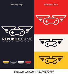 diseño simple minimalista de joystick ala gamepad de juegos logotipo