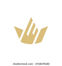 Simple minimalist king crown logo template in gold color