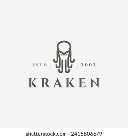 Simple minimalist Kraken logo, popular mythologic animal octopus vector