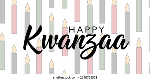 Simple minimalist Kwanzaa horizontal greeting card banner with seamless pattern background with icon of Kwanzaa seven candles. Vector design