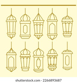 colección simple de linterna minimalista en ilustración vectorial de color dorado EPS10