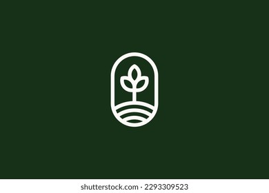 Simple Minimalist Leaf Circle Farm Logo Vector