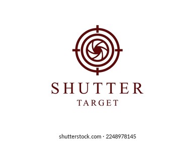 Simple Minimalist Lens Aperture Camera with Arrow Target for Photography Studio Logo Design Vector