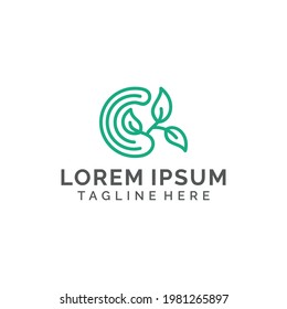 Simple minimalist letter C logo design with leaves