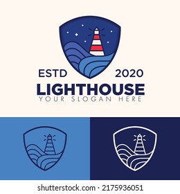 simple minimalist lighthouse shield logo design