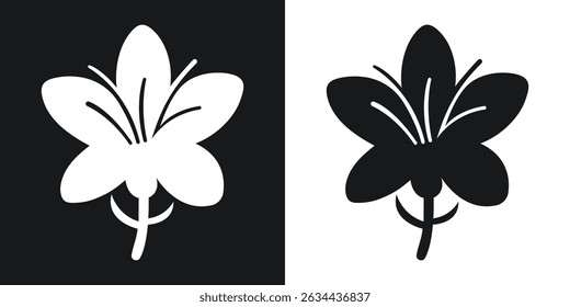 Simple and minimalist lily flower silhouette icon in black and white on dual backgrounds