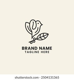 Simple minimalist line art bird coffee logo template