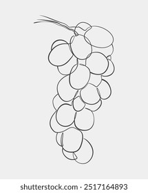A simple, minimalist line art of a bunch of grapes, perfect for designs related to nature, fruit, or healthy eating.