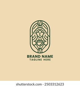 Simple minimalist line art coffee woman logo