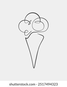 A simple minimalist line art drawing of a soft serve ice cream cone in black on a light background.