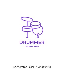 Simple and minimalist line art drum set logo