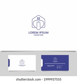 Simple and minimalist line art heart on house logo with business card template