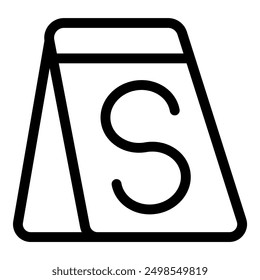Simple minimalist line art icon of a small chalkboard showing the letter s, for teaching the alphabet