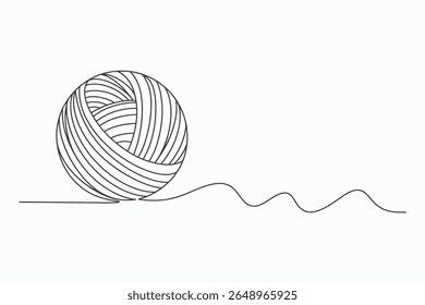 A simple, minimalist line art illustration of a ball of yarn with a trailing thread. The design is clean and modern, perfect for crafts, hobbies, or creative projects.