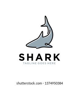 simple minimalist line art, monoline, outline shark logo design vector template illustration. animal wildlife symbol icon