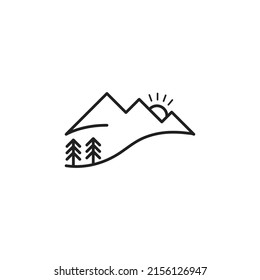 Simple minimalist line art mountain, landscape logo design inspiration