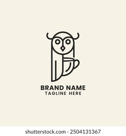 Simple minimalist line art owl coffee logo