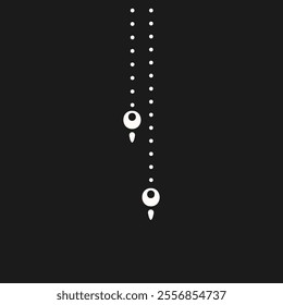 A simple, minimalist line art of two dangling circles with dots on a black background