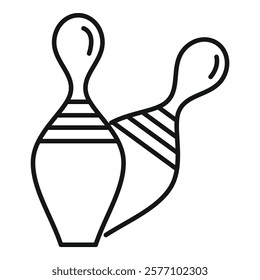 Simple and minimalist line art of two bowling pins, perfect for representing the sport of bowling