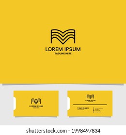 Simple and minimalist line artletter M monogram initial logo in yellow background with business card template