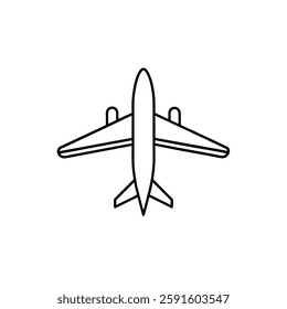 a simple, minimalist line drawing of an airplane viewed from above, typically used to represent air travel or aviation