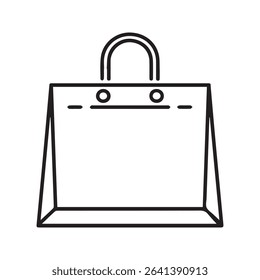 A simple, minimalist line drawing of a shopping bag, perfect for retail, e-commerce, and branding projects. This clean vector illustration is easily customizable and ideal for web or print use.