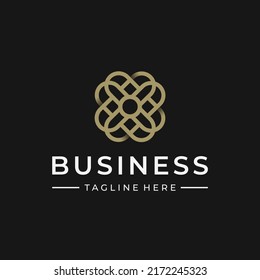 Simple and minimalist line flower gold logo design template elements