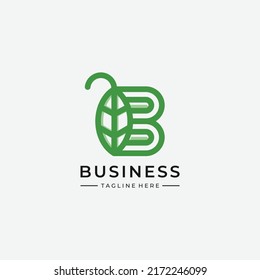 simple and minimalist line nature and leaf letter B template elements