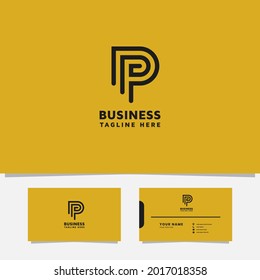 Simple and minimalist lines geometric letter P logo with business card