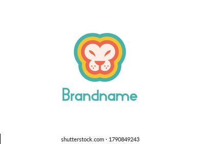 Simple and minimalist lion face logo with rainbow color design concept, colorful brand identity.