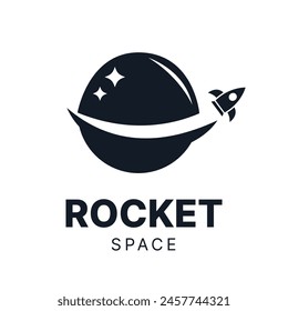 Simple minimalist logo combination Moon + Rocket