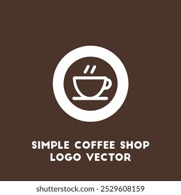 A simple and minimalist logo design featuring a white coffee cup with steam in a white circle on a brown background.