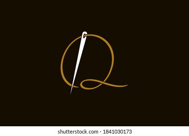 Simple and Minimalist logo design illustration Needle and initial Q