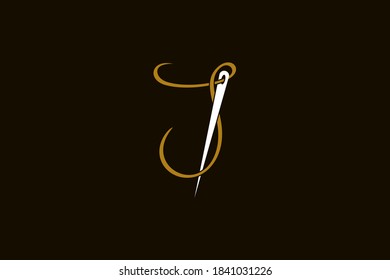 Simple and Minimalist logo design illustration Needle and initial J