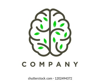 Simple, minimalist logo illustrations brain and leaf.