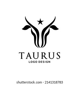 Simple Minimalist Longhorn Buffalo Cow Bull Head  for Taurus logo design