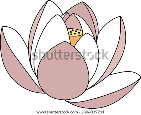 Simple Minimalist Lotus Flower Petals Opening in Bloom With Elegant Clean Outlines on a Solid White Blank Background