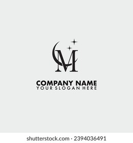 Simple Minimalist lunar and letter M Logo Design Vector